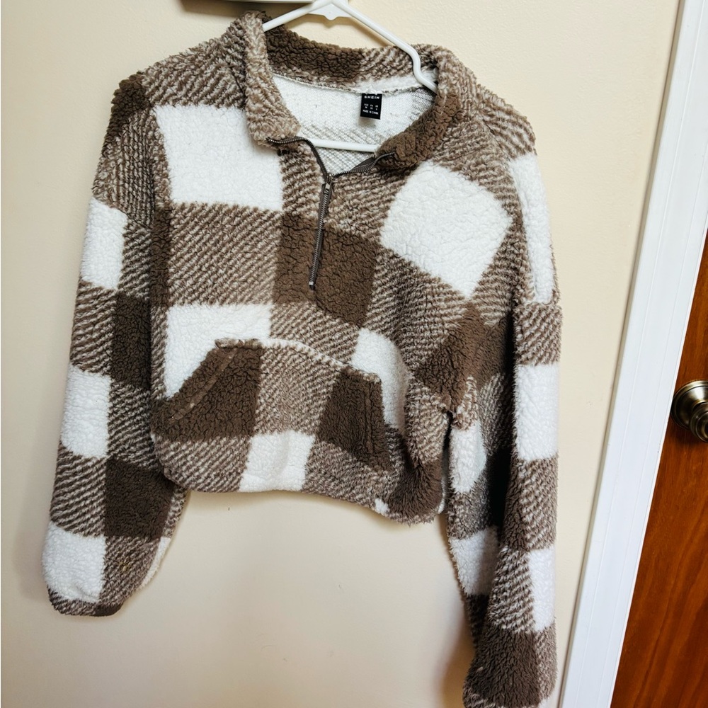 Cozy Brown and White Checkered Pullover